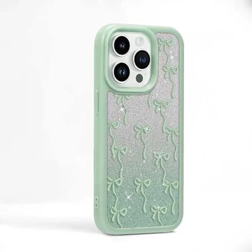 Yetagso Bow Case for iPhone 15 Pro Max | Slim Fit Glitter Bow Phone Cover for Women & Girls thumbnail 1
