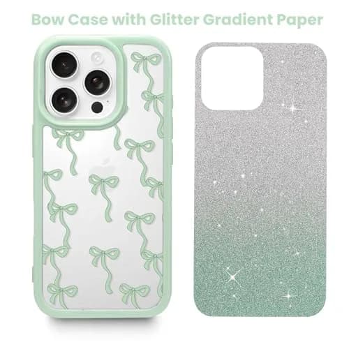Yetagso Bow Case for iPhone 15 Pro Max | Slim Fit Glitter Bow Phone Cover for Women & Girls thumbnail 2