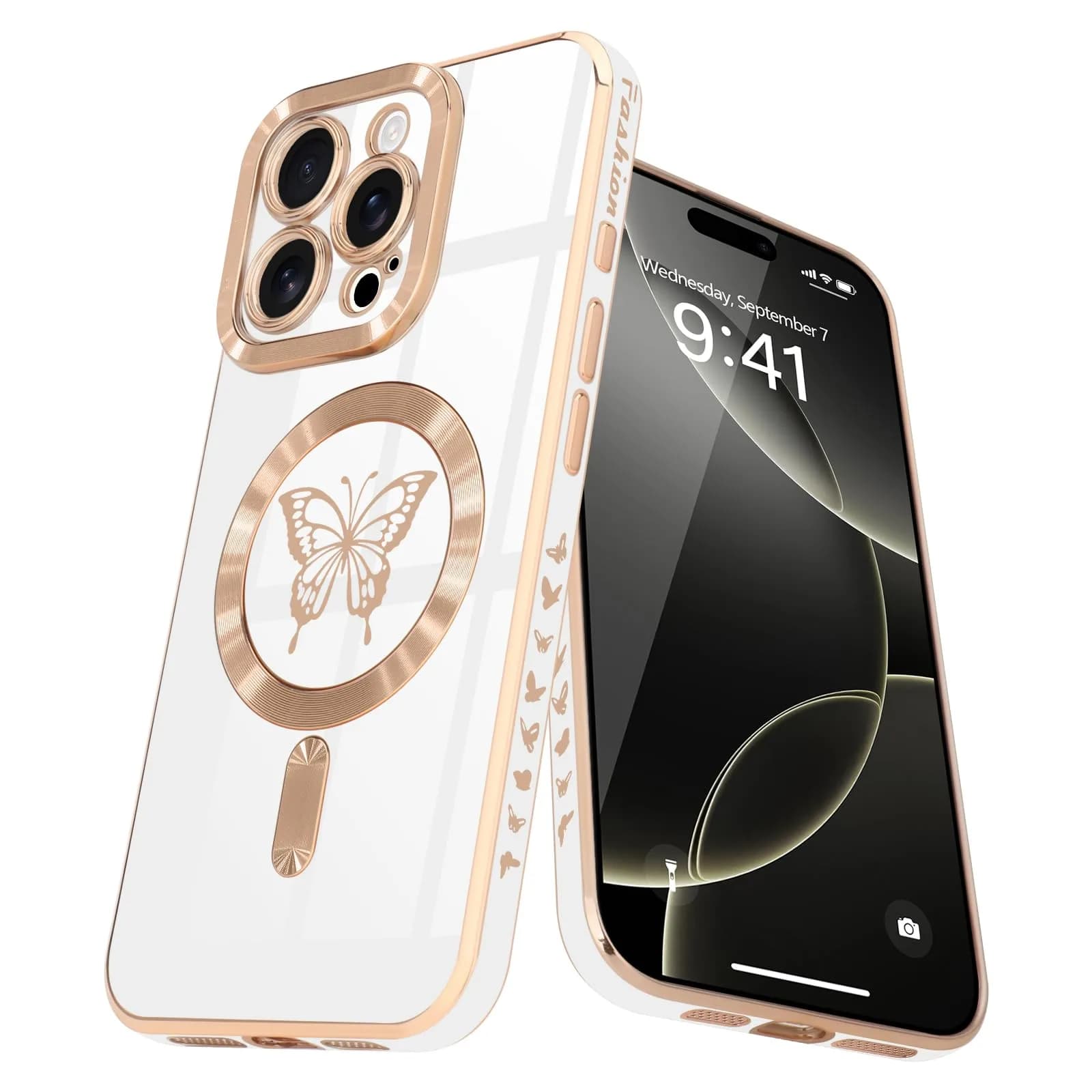 Lafunda Magnetic for iPhone 16 Pro Max Case Butterfly, White | Magnetic Wireless Support & Full Camera Protection — White / iPhone 16 Pro Max