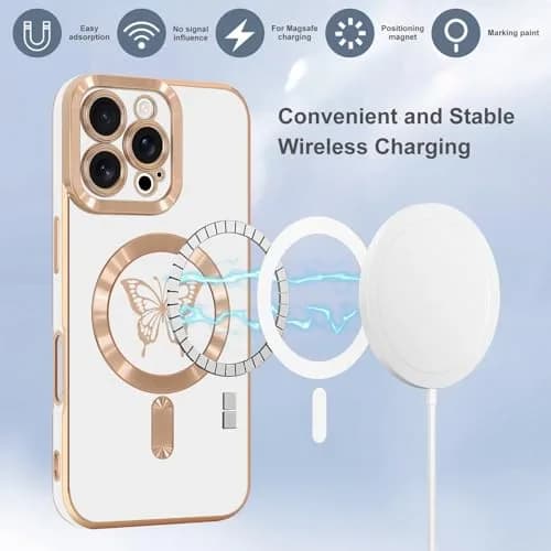 Lafunda Magnetic for iPhone 16 Pro Max Case Butterfly, White | Magnetic Wireless Support & Full Camera Protection thumbnail 5