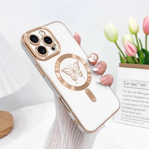Lafunda Magnetic for iPhone 16 Pro Max Case Butterfly, White | Magnetic Wireless Support & Full Camera Protection thumbnail 6