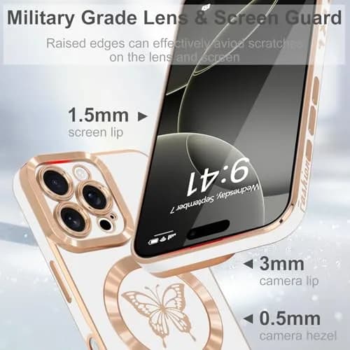 Lafunda Magnetic for iPhone 16 Pro Max Case Butterfly, White | Magnetic Wireless Support & Full Camera Protection thumbnail 3