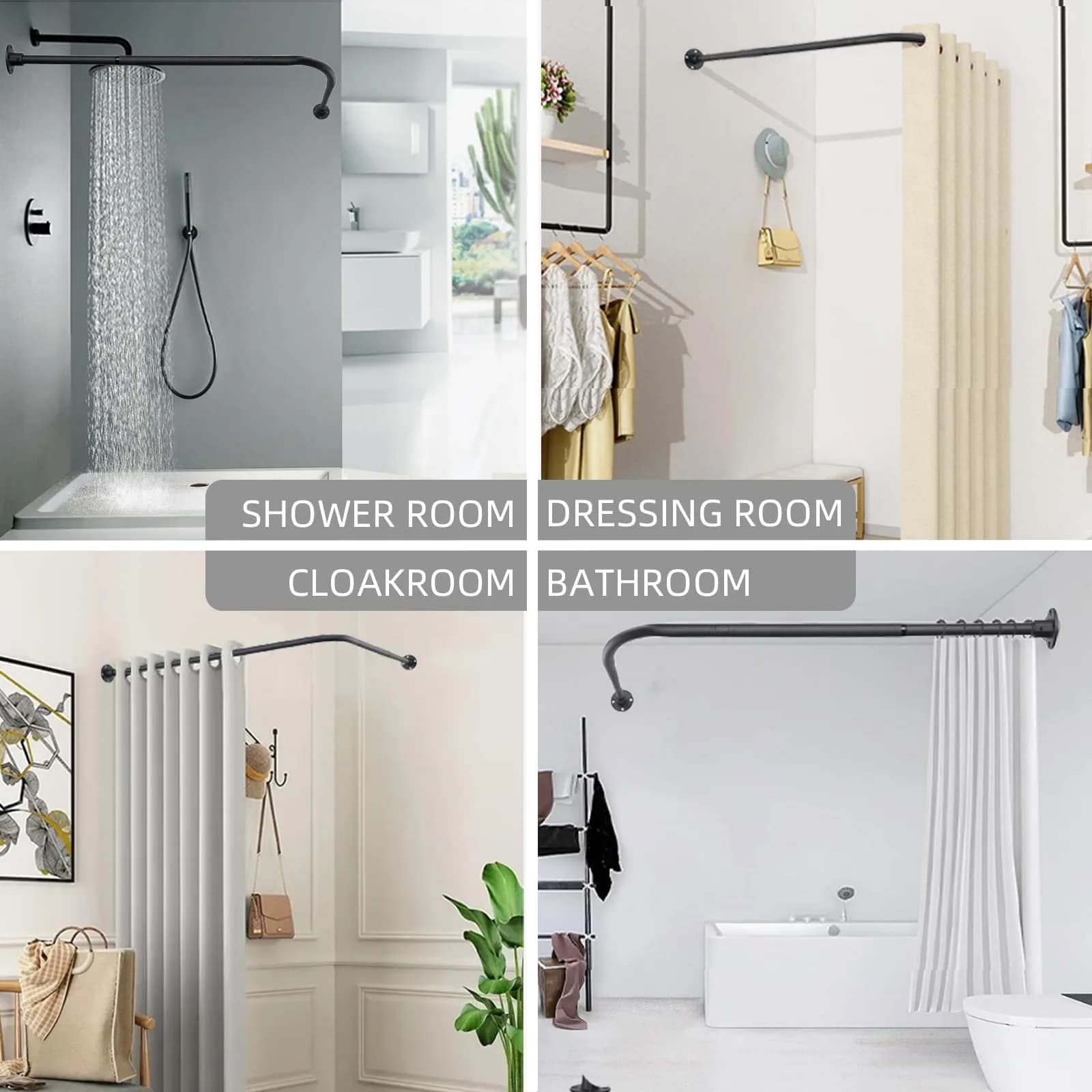 TwinkleTool L Shaped Shower Curtain Rod Black 70cm (27.6") | Adjustable Corner Rod for Bathrooms & Fitting Rooms - view 5