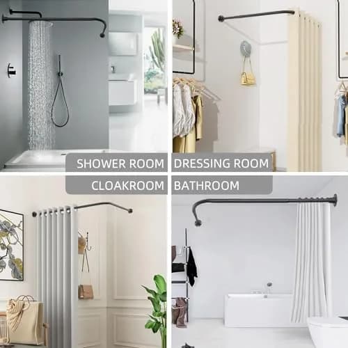 TwinkleTool L Shaped Shower Curtain Rod Black 70cm (27.6") | Adjustable Corner Rod for Bathrooms & Fitting Rooms thumbnail 5