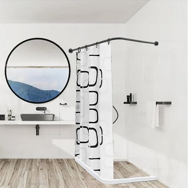 TwinkleTool L Shaped Shower Curtain Rod Black 70cm (27.6") | Adjustable Corner Rod for Bathrooms & Fitting Rooms thumbnail 7