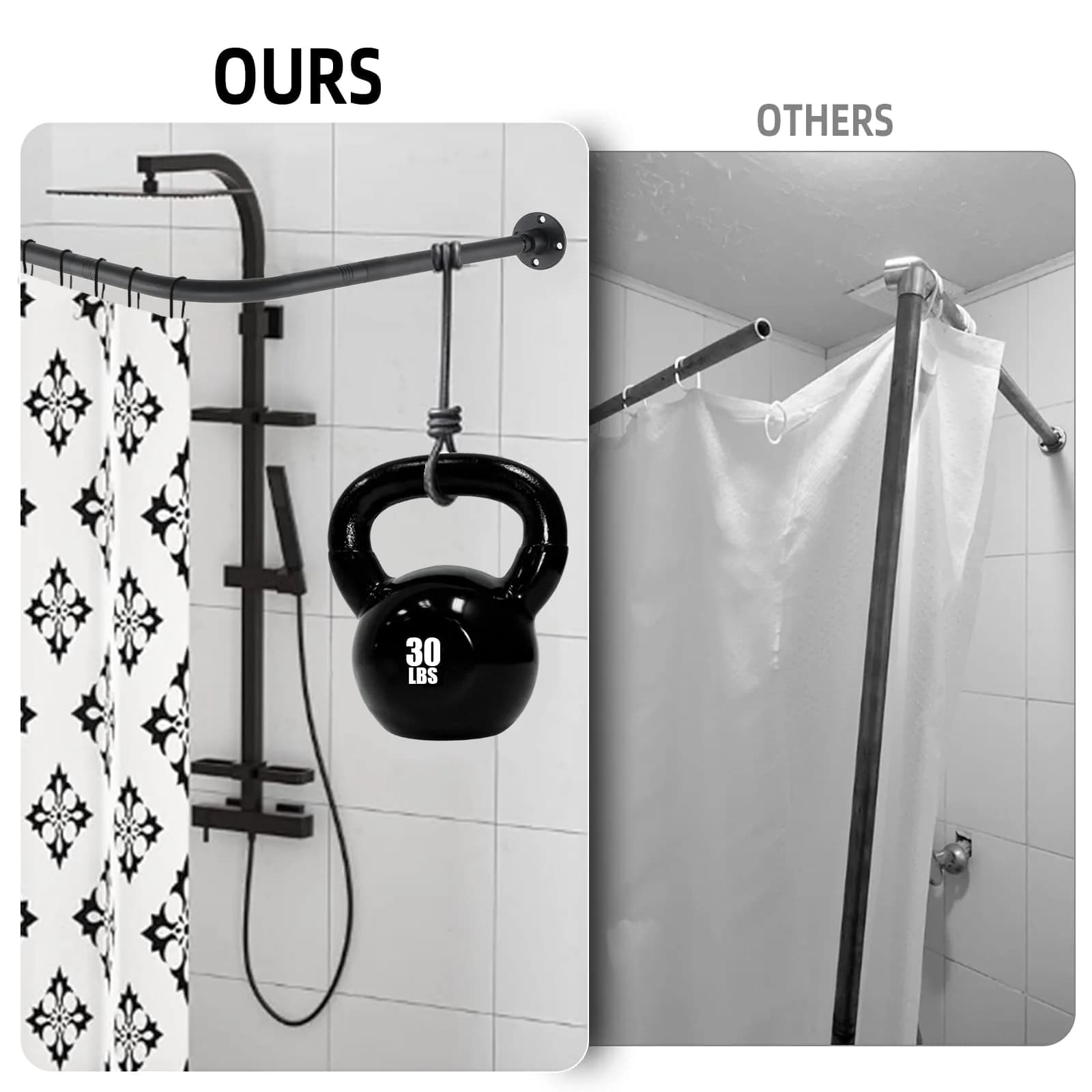 TwinkleTool L Shaped Shower Curtain Rod Black 70cm (27.6") | Adjustable Corner Rod for Bathrooms & Fitting Rooms - view 2