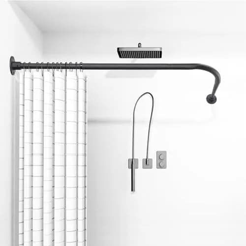 TwinkleTool L Shaped Shower Curtain Rod Black 112cm-138cm (44.1"-54.3") | Adjustable Corner Rod for Bathrooms & Fitting Rooms thumbnail 1