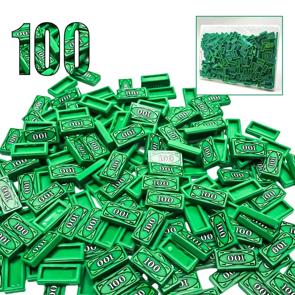 ARBTOTCE 100 Pcs 1x2 Dollar Bill Printed Tiles | Educational Building Blocks for Kids Ages 6+ - main product image