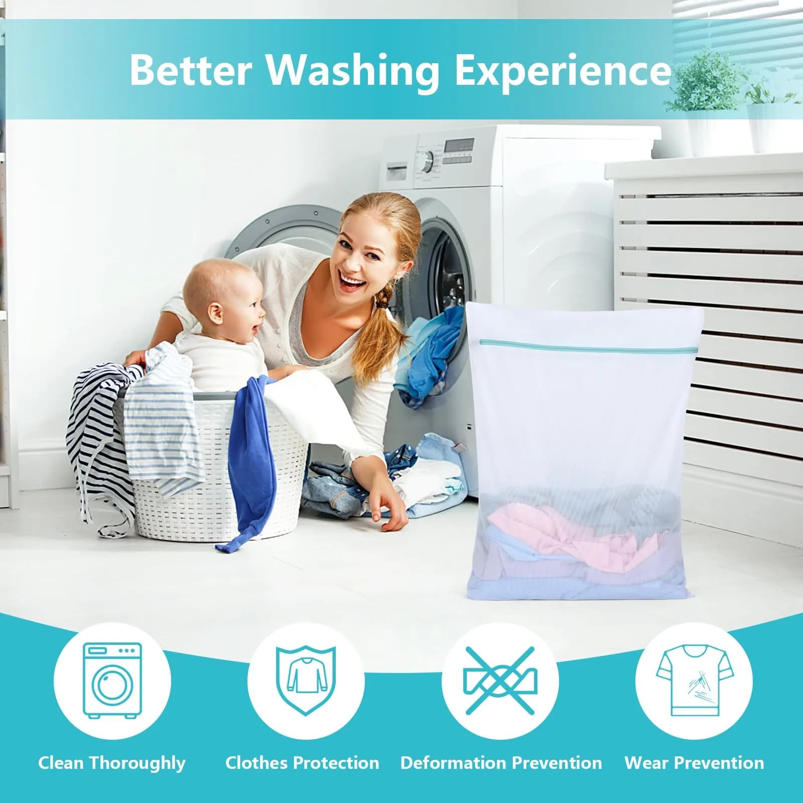 OTraki Large Mesh Laundry Bag 60 x 80 cm (24 x 32 inch) | Zippered Delicates Bag for Washing Machine, Sweaters, Bed Sheets, Toys - view 6