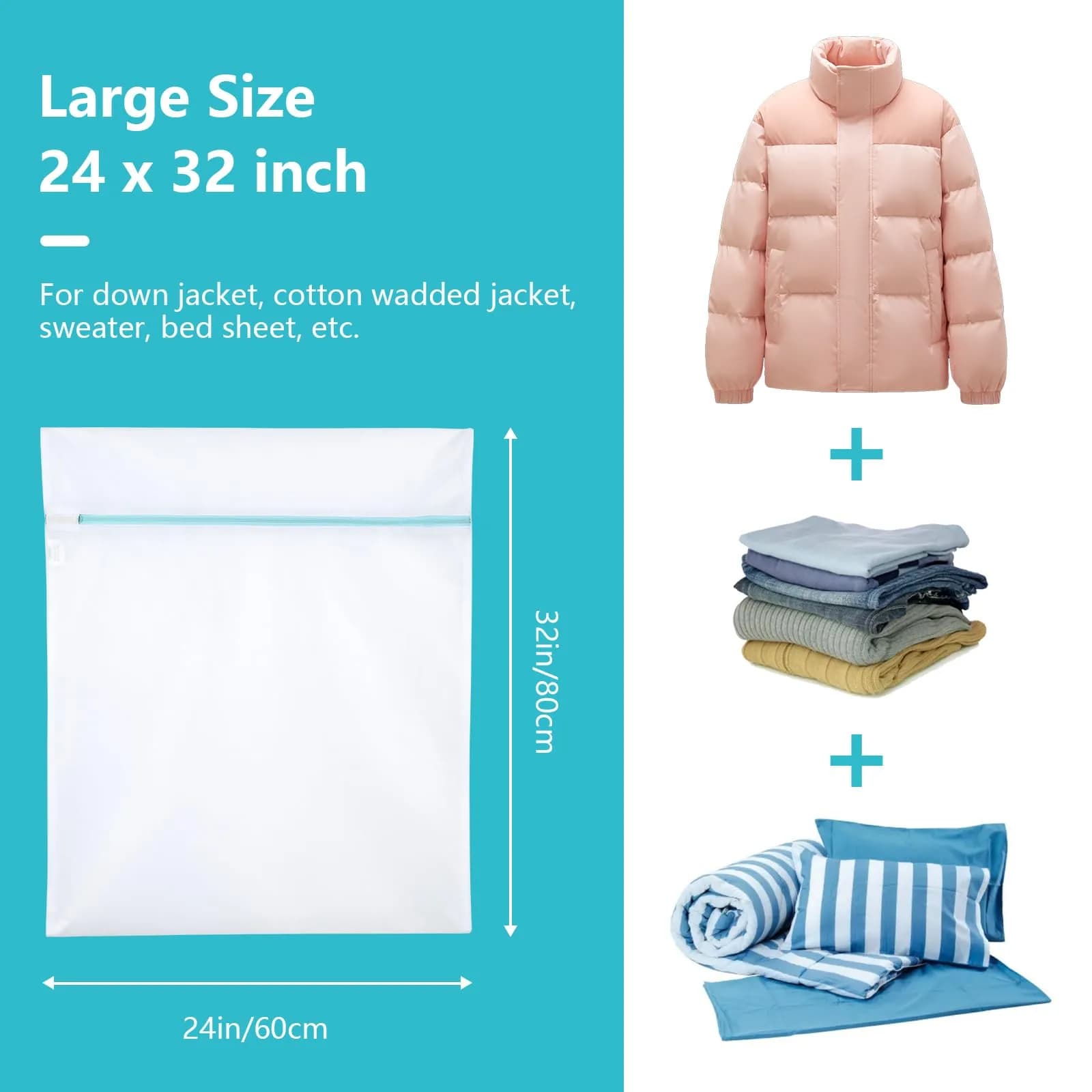 OTraki Large Mesh Laundry Bag 60 x 80 cm (24 x 32 inch) | Zippered Delicates Bag for Washing Machine, Sweaters, Bed Sheets, Toys - view 7