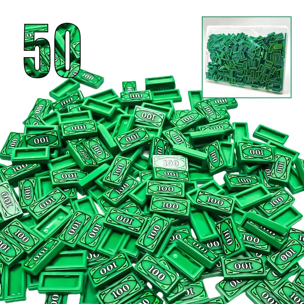 ARBTOTCE 1x2 Dollar Bill Printed Flat Tiles 50 Pcs | Educational STEM Toy Building Blocks for Kids Ages 6+