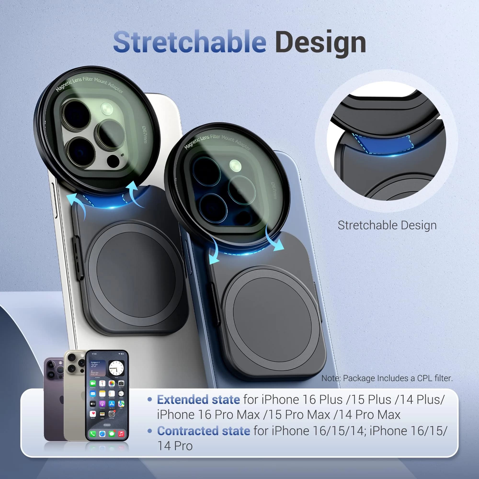 JJC 67mm ND Variable Filter with Magnetic Adapter for iPhone 16 15 14 Pro/Pro Max/Plus | ND2-128 (1-7 Stops) - view 4