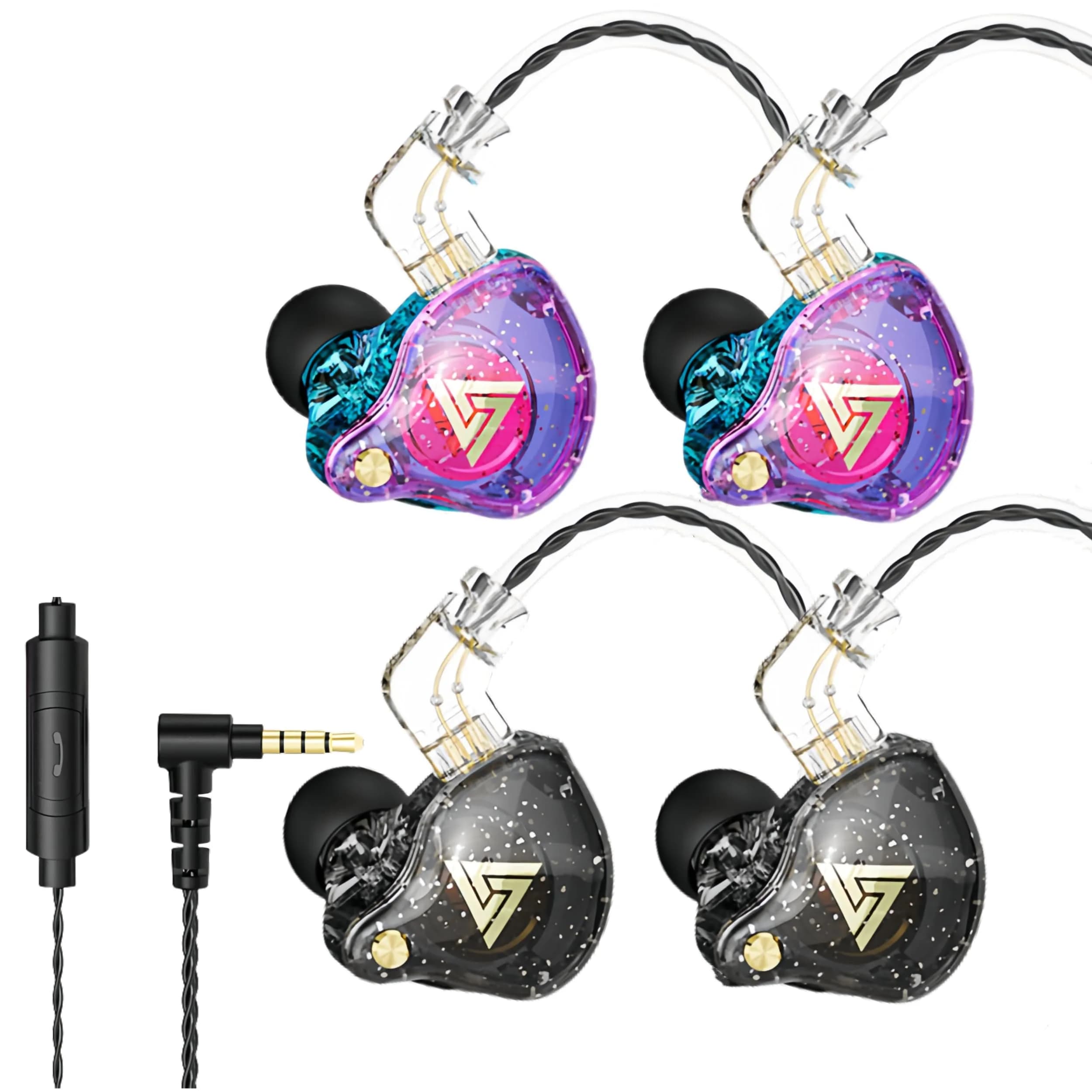 HJX AK6 Pro Wired In-Ear Monitor Headphones with Mic | 11mm Dynamic Driver, Deep Bass Sound, Noise Isolation (2 Pairs: Black + Colorful) — colors+black