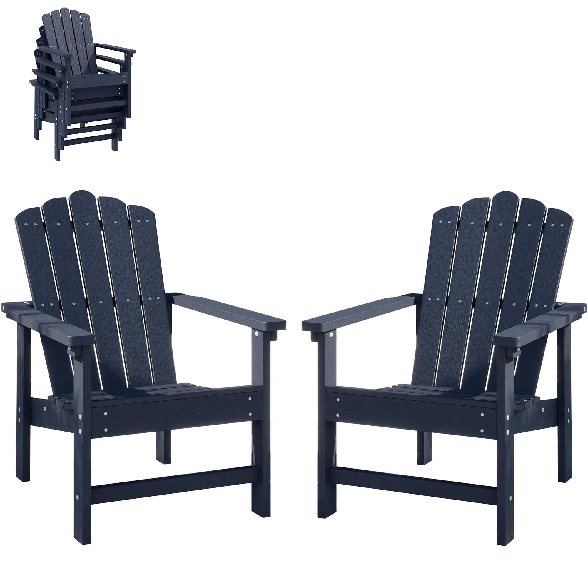ACUEL HDPE Stackable Adirondack Chairs Set of 2 | All-Weather Durable Poly Lumber — Blue