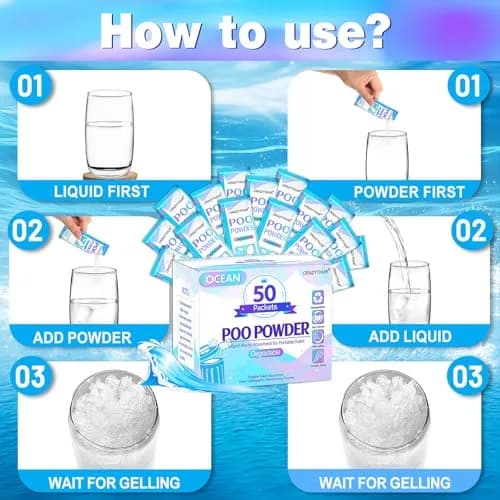 CRAZYTHUR Portable Toilet Gel Powder 50PCS | Solidifies Waste 2x Faster, Odor Lock thumbnail 7