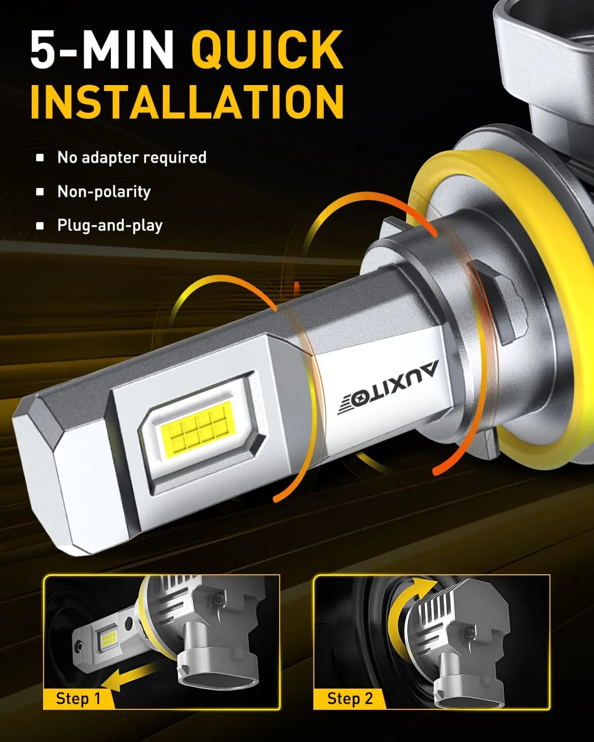 AUXITO H11/H9/H16/H8 LED Fog Light Bulbs 6500K Cool White 30000LM Pack of 2 | True Mini Size for Enhanced Visibility - view 4