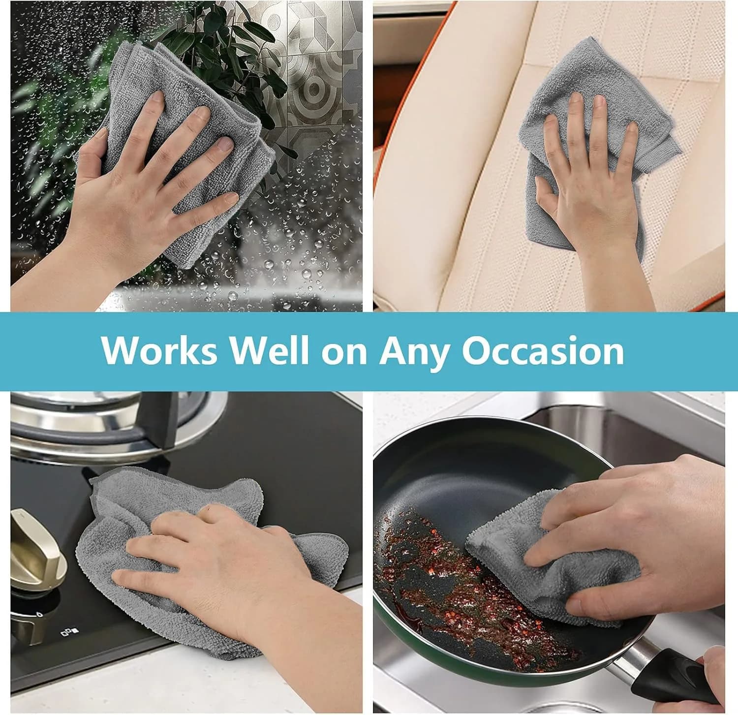 HOMEXCEL Grey Microfiber Cleaning Cloths (150 Pack, 11.5"x11.5") | Streak-Free Shine for All Surfaces - view 5