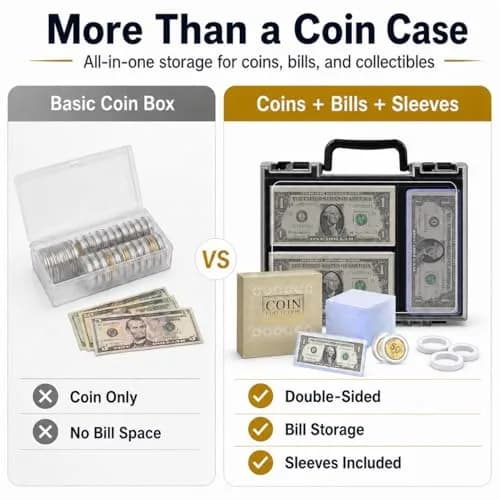 FULLCASE Coin Collector Case with 141 Capsules and 220 Currency Sleeves | Organized Coin & Currency Storage thumbnail 4