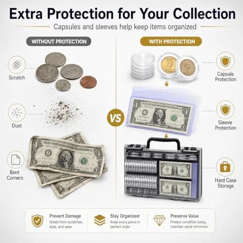 FULLCASE Coin Collector Case with 141 Capsules and 220 Currency Sleeves | Organized Coin & Currency Storage thumbnail 2