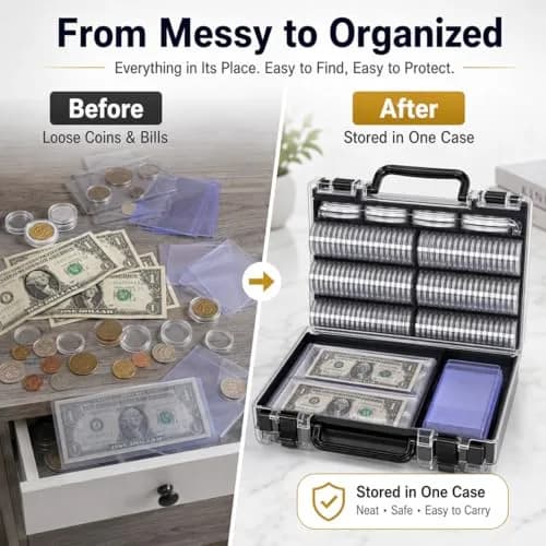 FULLCASE Coin Collector Case with 141 Capsules and 220 Currency Sleeves | Organized Coin & Currency Storage thumbnail 3