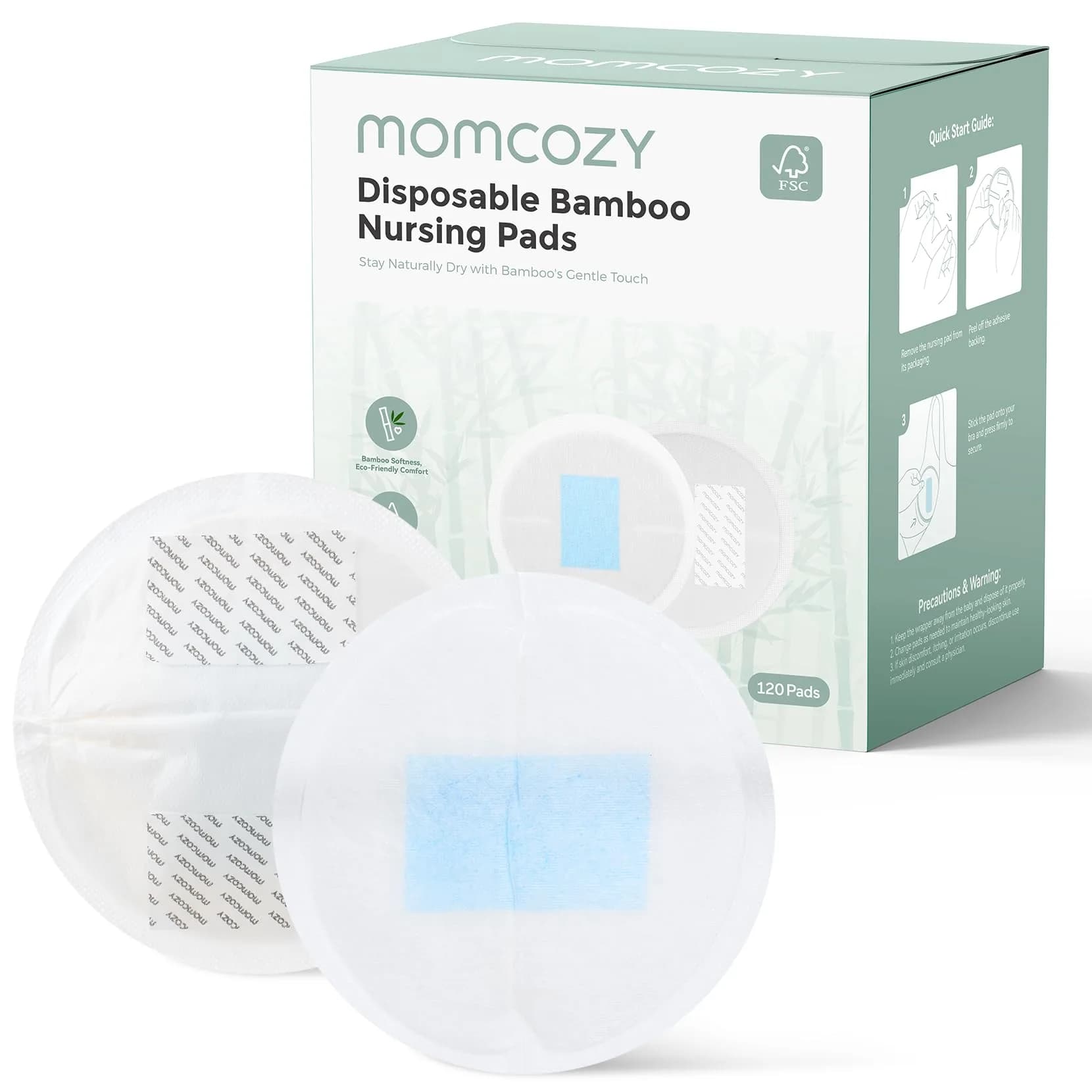 Momcozy Bamboo Disposable Nursing Pads, 120 Count | Advanced Blue Core for Ultra-Absorbent, Leakproof Protection - main product image