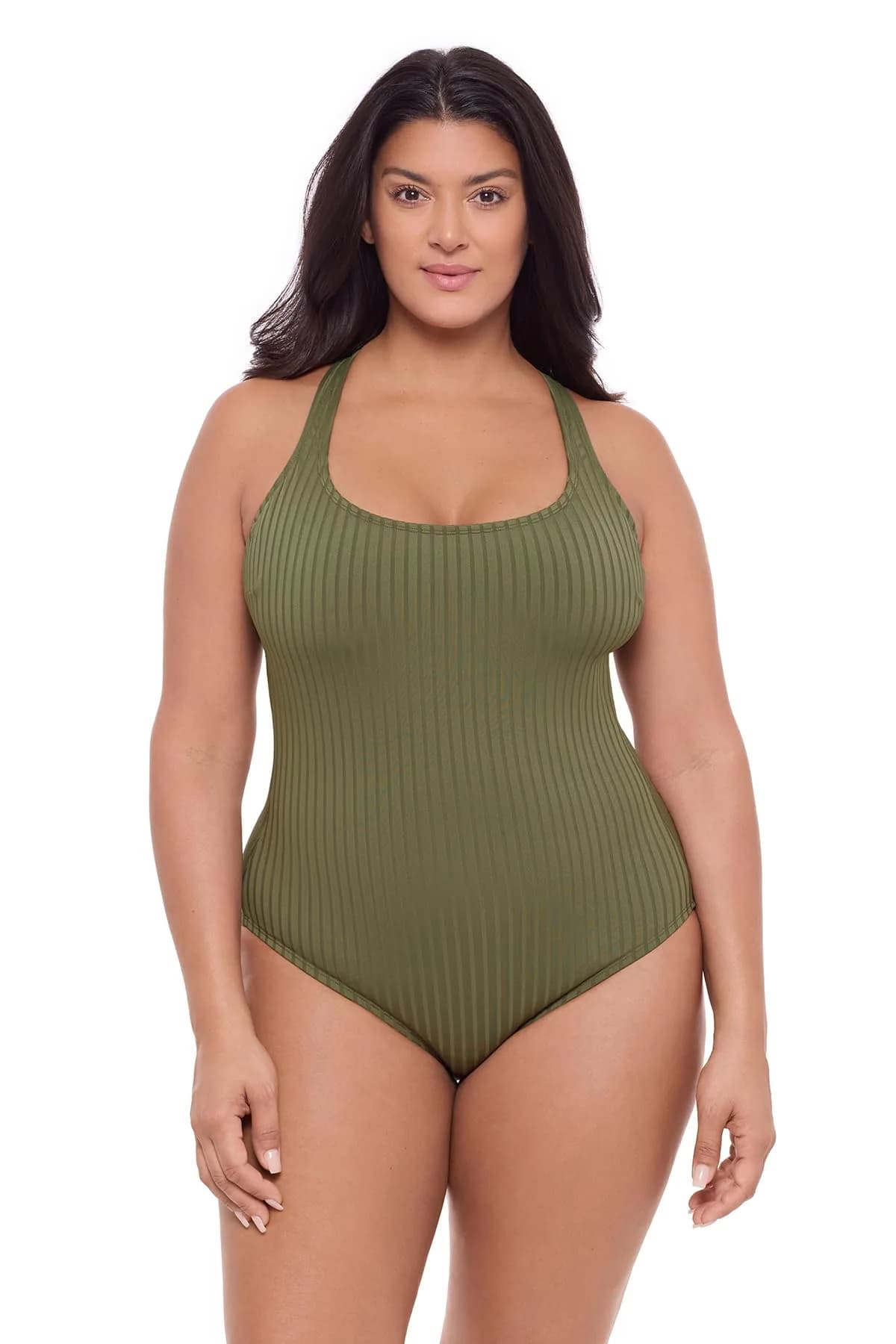 S3 Swim Women's Scoop Neck One Piece Swimsuit | Supportive Ribbed Texture, Eucalyptus — Eucalyptus