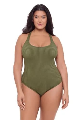 S3 Swim Women's Scoop Neck One Piece Swimsuit | Supportive Ribbed Texture, Eucalyptus thumbnail 1
