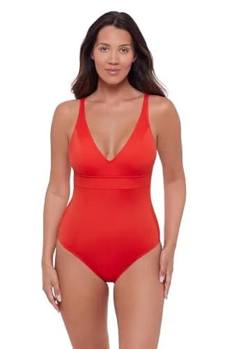S3 Swim Women's Sculpting V-Neck Over the Shoulder Plunge One Piece Swimsuit, Scarlet, Large | 360° Shaping & Support thumbnail 1