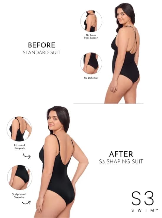 S3 Swim Women's Sculpting V-Neck Over the Shoulder Plunge One Piece Swimsuit, Scarlet, Large | 360° Shaping & Support thumbnail 2