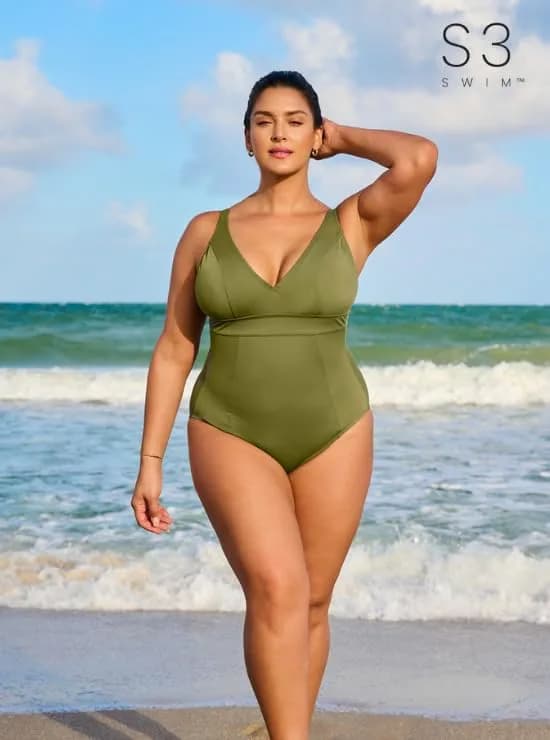 S3 Swim Women's Sculpting V-Neck Over the Shoulder Plunge One Piece Swimsuit, Scarlet, Large | 360° Shaping & Support thumbnail 4
