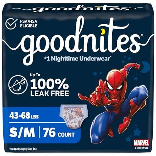 GoodNites Boys Nighttime Underwear S/M (76 Ct) | 100% Leak-Free Protection for Boys 43-68 lbs thumbnail 1