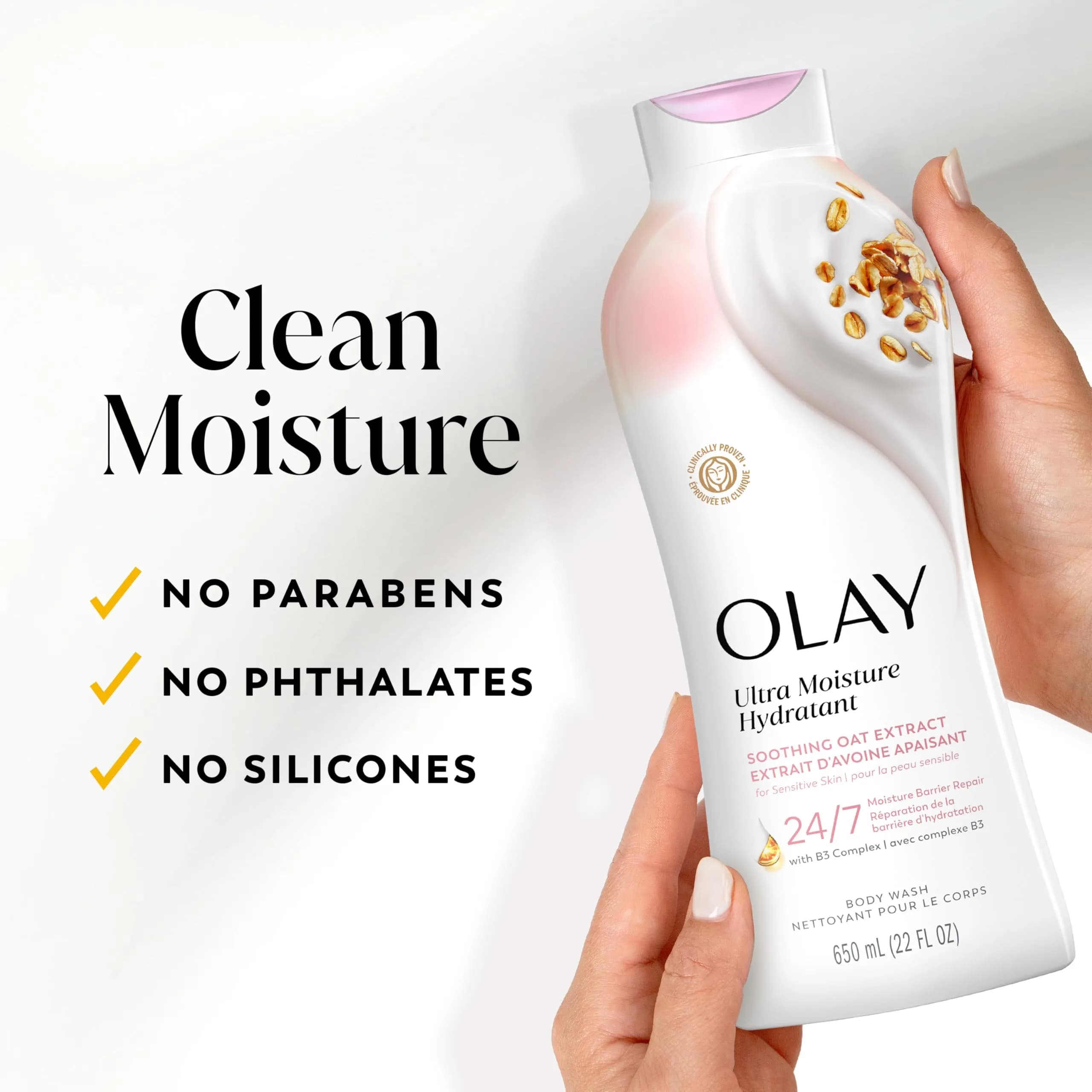 Olay Ultra Moisture Soothing Body Wash with Oat Extract 650ml (22 fl oz) | 24hr Moisturizing for Sensitive Skin - view 7