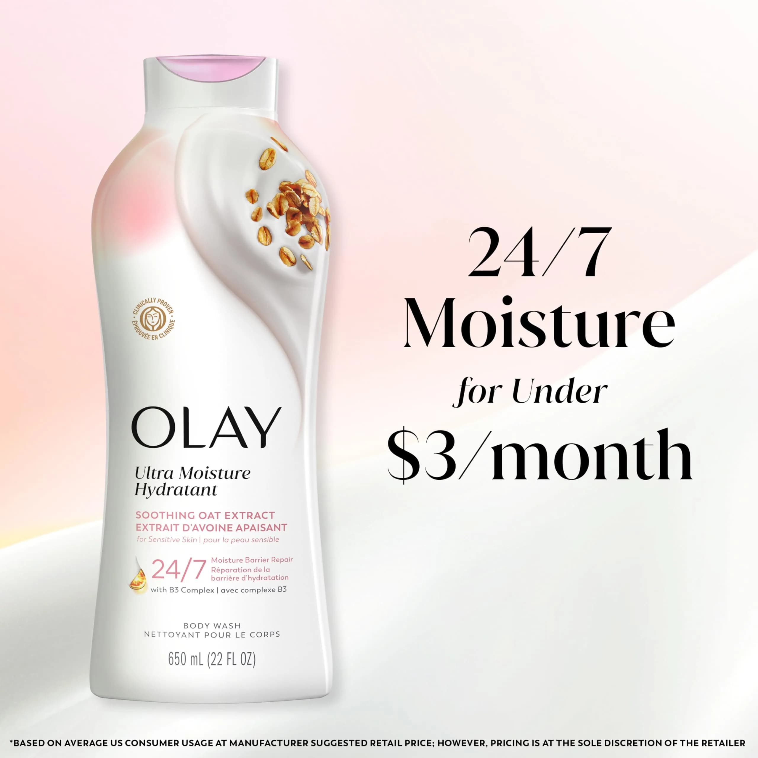Olay Ultra Moisture Soothing Body Wash with Oat Extract 650ml (22 fl oz) | 24hr Moisturizing for Sensitive Skin - view 9