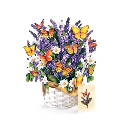Freshcut Paper Lavender & Butterflies Pop Up Card 12 Inch Forever Flower Bouquet | Biodegradable & Reusable thumbnail 1