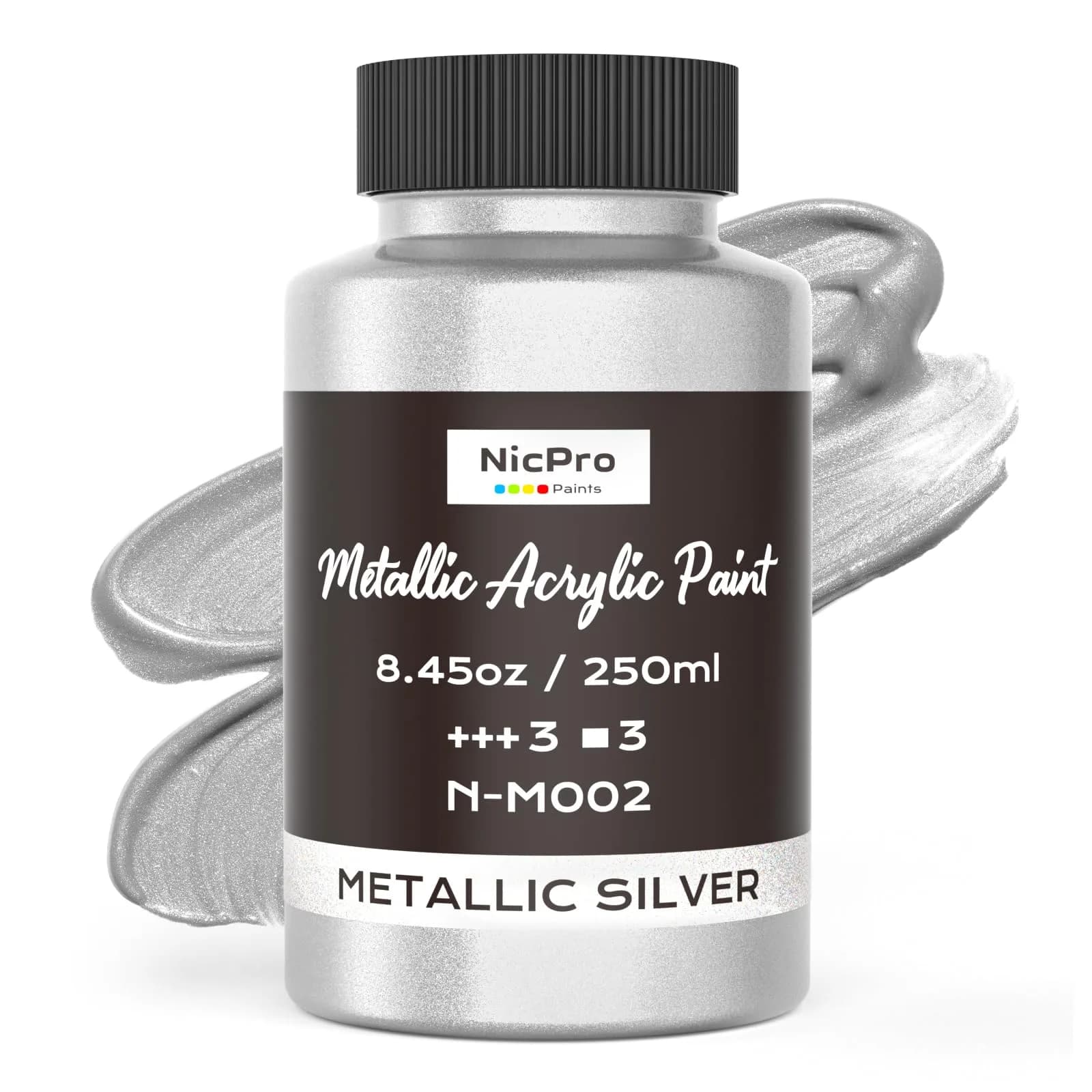 Nicpro Metallic Silver Acrylic Paint 8.45oz | Bright, Shiny Finish for Art & Crafts — Silver