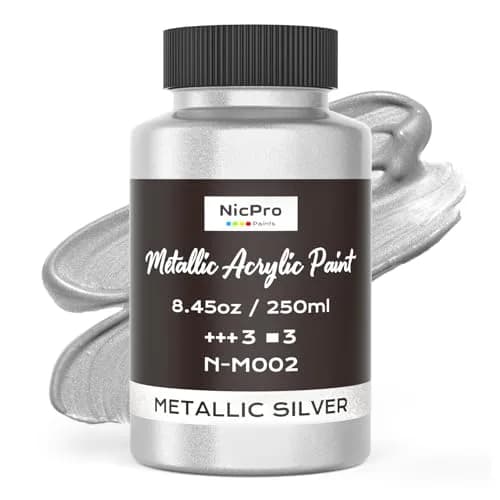 Nicpro Metallic Silver Acrylic Paint 8.45oz | Bright, Shiny Finish for Art & Crafts thumbnail 1