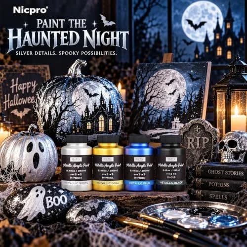 Nicpro Metallic Silver Acrylic Paint 8.45oz | Bright, Shiny Finish for Art & Crafts thumbnail 3