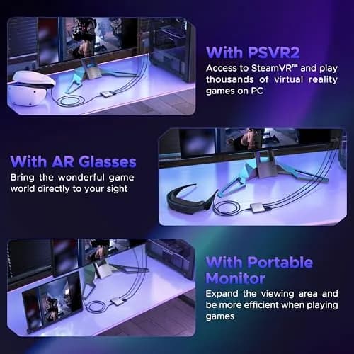 Warrky PSVR2 PC Adapter, Aluminum Shell & Nylon-Braided Cable, 15W Power Supply Included | Connect PSVR2 to PC for Enhanced Gaming thumbnail 6