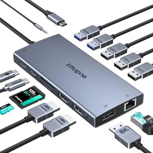 ZMUIPNG USB C Docking Station Dual Monitor 15 in 1 | 2 HDMI 4K DP 8K, 100W PD, Ethernet, Audio, USB Hub thumbnail 1