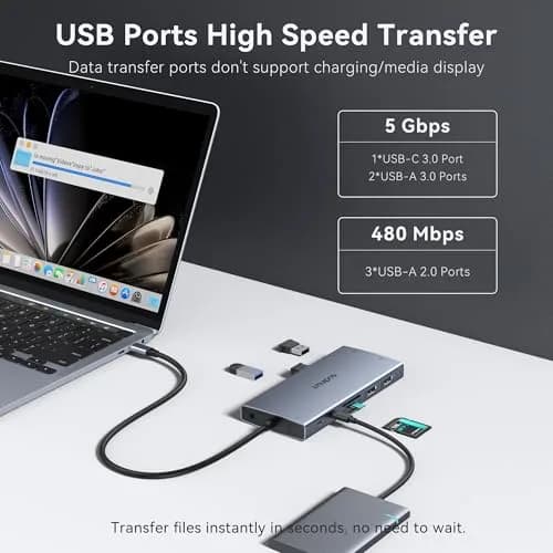 ZMUIPNG USB C Docking Station Dual Monitor 15 in 1 | 2 HDMI 4K DP 8K, 100W PD, Ethernet, Audio, USB Hub thumbnail 8