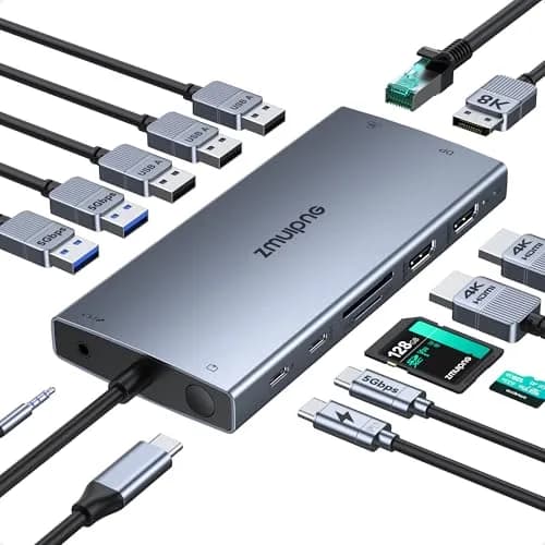 ZMUIPNG USB C Docking Station Dual Monitor 15 in 1 | 2 HDMI 4K DP 8K, 100W PD, Ethernet, Audio, USB Hub thumbnail 9