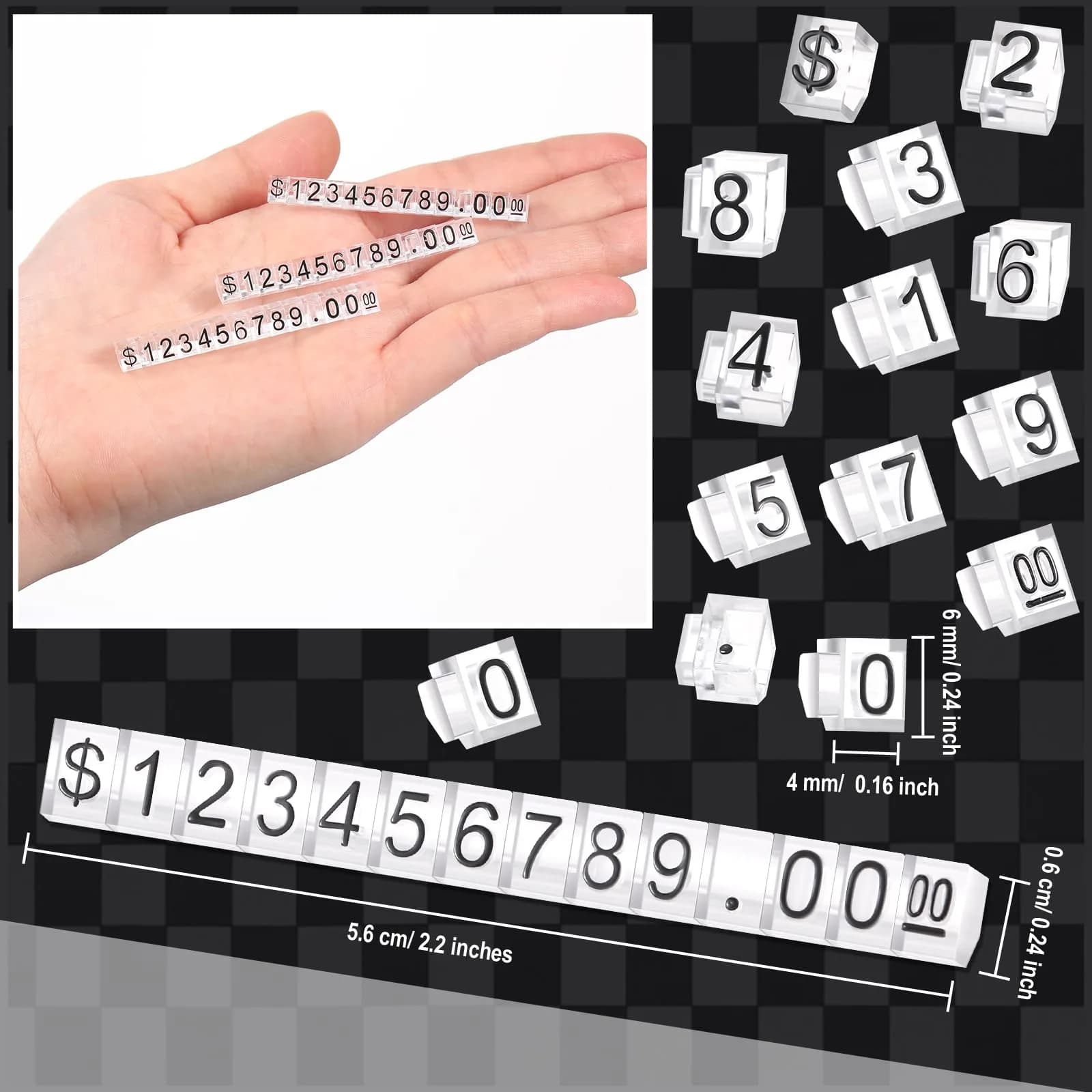 Qunclay Black Number Price Display Cubes 6x4mm (0.24x0.16 inches) | Adjustable Retail Price Tags - view 4