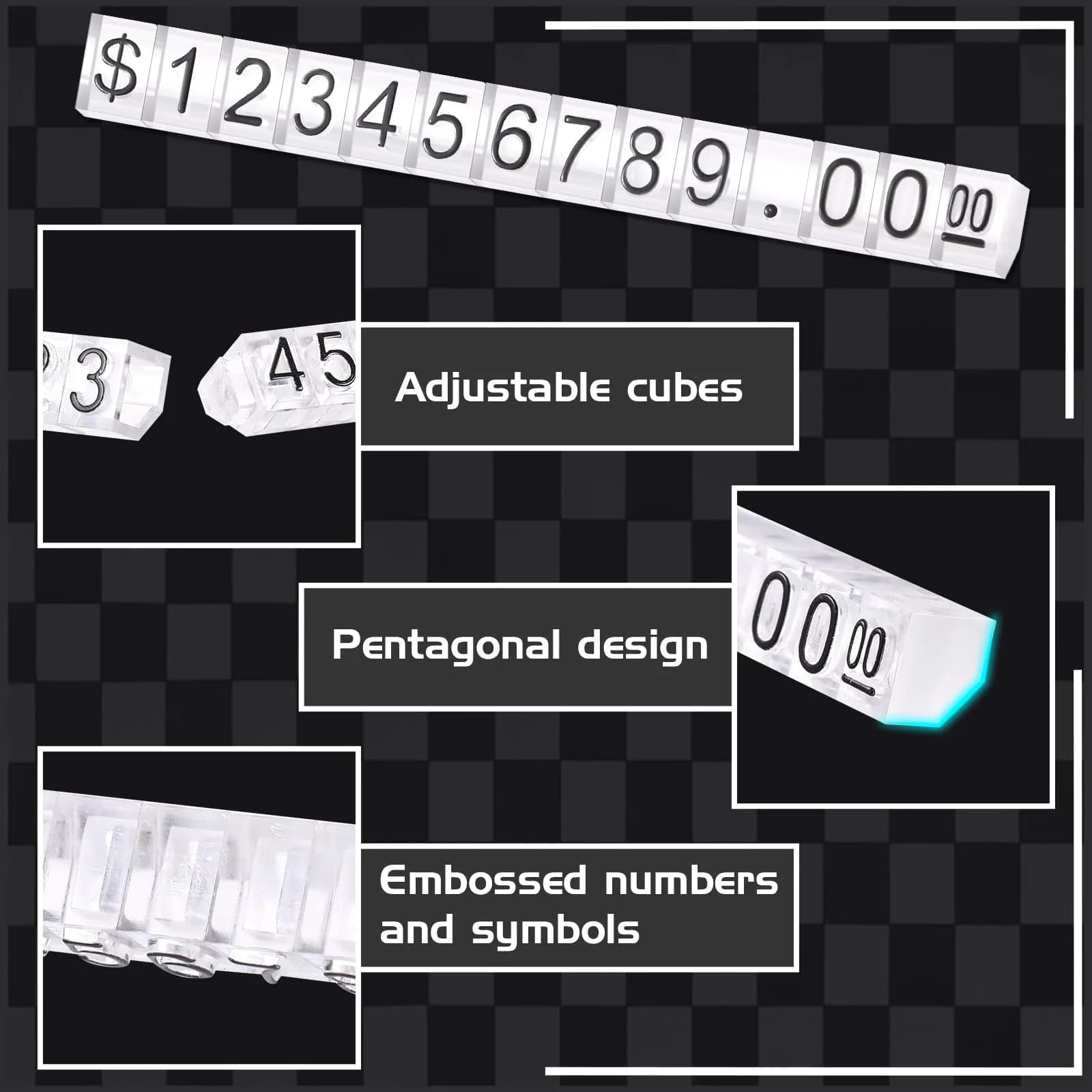 Qunclay Black Number Price Display Cubes 6x4mm (0.24x0.16 inches) | Adjustable Retail Price Tags - view 6