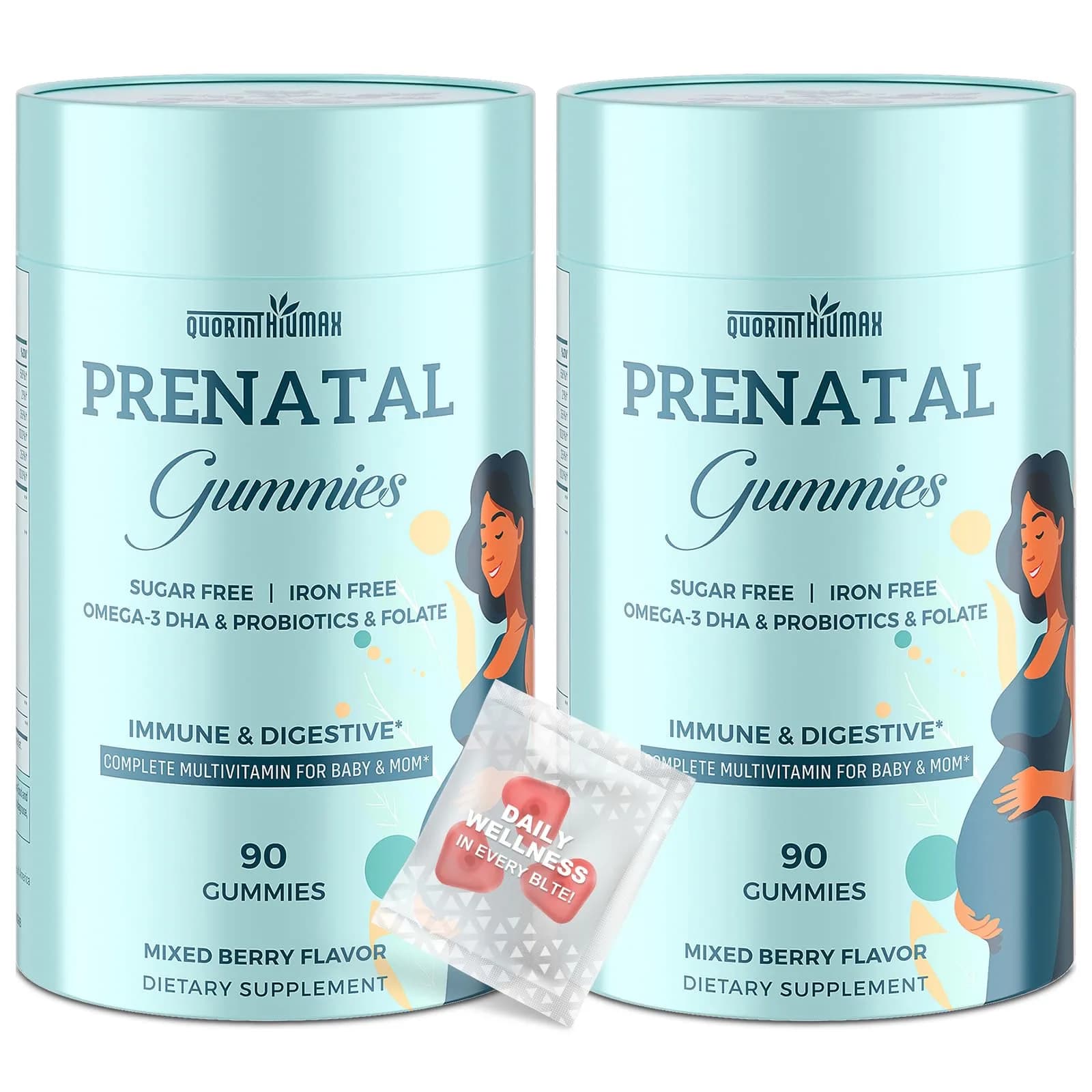 Quorinthiumax Prenatal Gummies Sugar Free 180 Count | Organic, DHA & Probiotics for Women — Red
