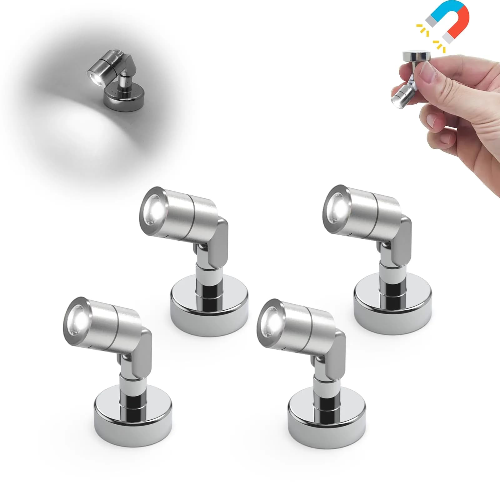 SUZEYAR Miniature LED Light, Tiny Spot Lights with Magnet Base, Battery Operated, Wireless for Artwork & DIY (Warm White) — Cool White