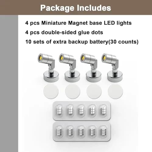 SUZEYAR Metal Miniature LED Lights 4-Pack | Battery Operated Spotlights for Artwork & Displays thumbnail 5