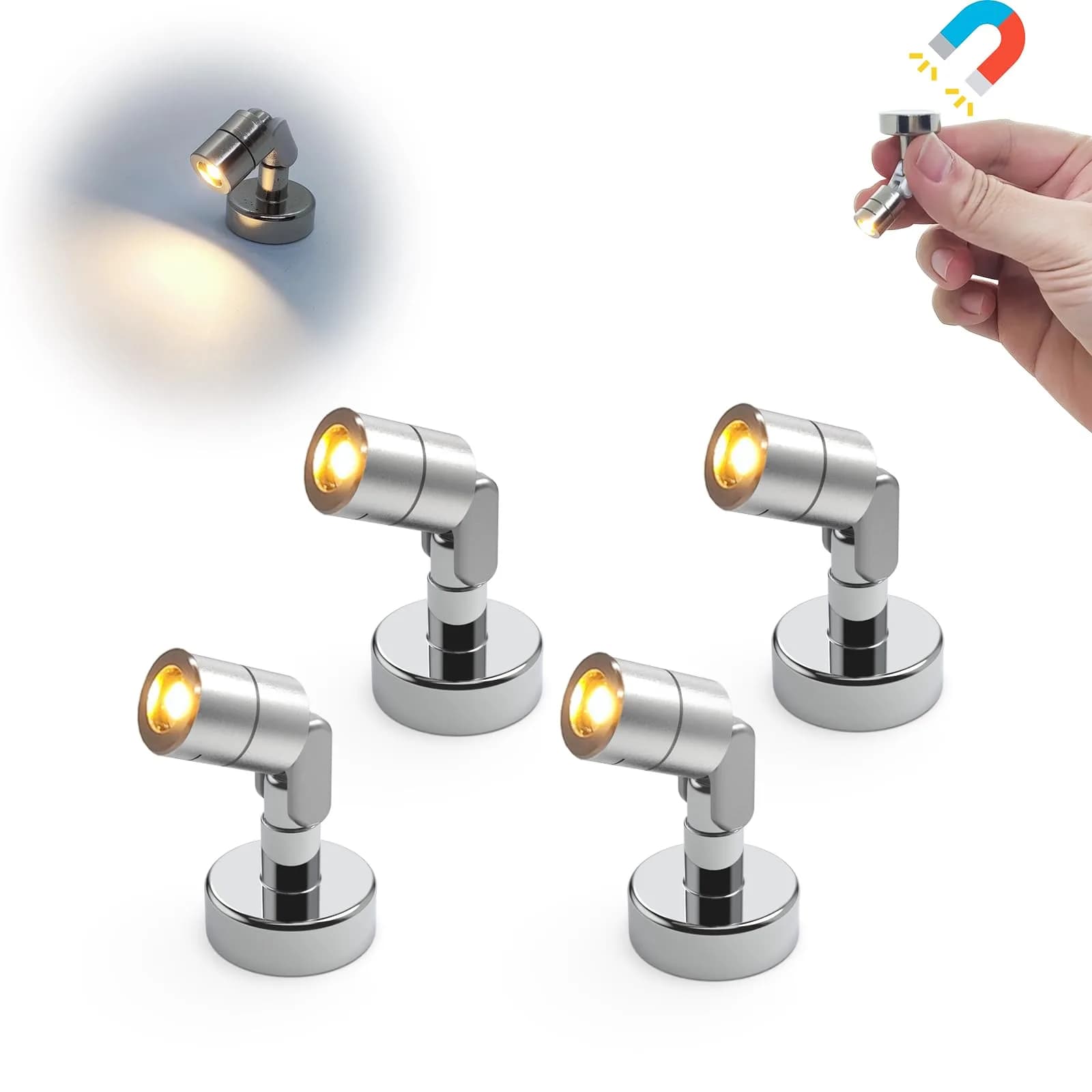 SUZEYAR Miniature LED Light, Tiny Spot Lights with Magnet Base, Battery Operated, Wireless for Artwork & DIY (Warm White) - main product image