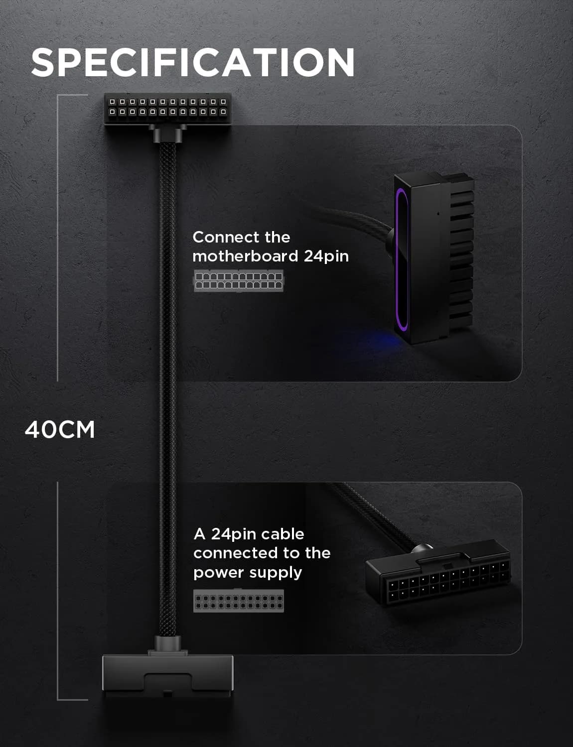 AsiaHorse Hydrus-24PIN PC PSU Extension Cable ARGB LED 30cm | Copper Wire Motherboard Power Extension thumbnail 8