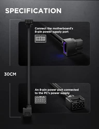 AsiaHorse Hydrus 8-Pin GPU PSU Extension Cable 30cm (11.81 in) | ARGB Lighting, 2500W Power Support thumbnail 8