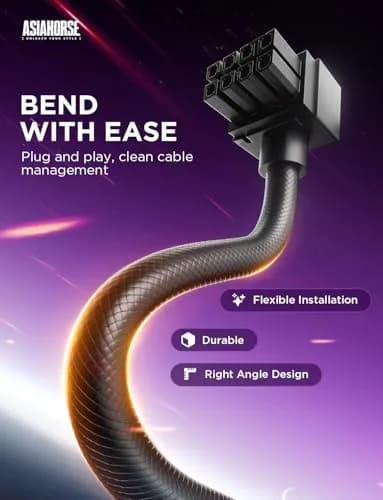 AsiaHorse Hydrus 8-Pin GPU PSU Extension Cable 30cm (11.81 in) | ARGB Lighting, 2500W Power Support thumbnail 3